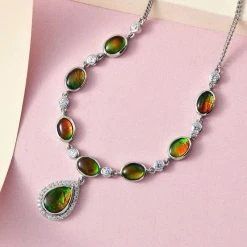 Kanadische Ammolit Halskette, Ca. 45 Cm, 925 Silber Platiniert Ca. 8.49 Ct -Schmuck Shoplc 7258881 2