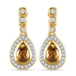 Natürliche Goldene Tansanit Und Weiße Zirkon Ohrringe, 925 Silber Gelbgold Vermeil Ca. 1.24 Ct