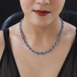 Kaschmir Kyanit Halskette, Ca. 45 Cm, 925 Silber Platiniert Ca. 27.60 Ct -Schmuck Shoplc 7259770 1