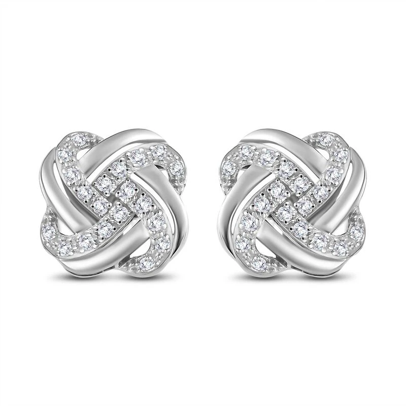 Weiße Diamant Ohrringe, 925 Silber Platiniert Ca. 0.20 Ct 3 Weiße Diamant Ohrringe, 925 Silber Platiniert Ca. 0.20 Ct