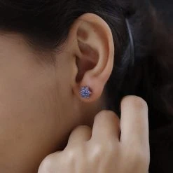 Tansanit Ohrstecker, 925 Silber Platiniert, Ca. 1.04 Ct -Schmuck Shoplc 7260182 2