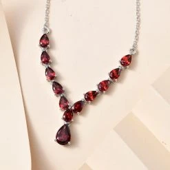 Natürliches Mosambik Granat Collier, Ca. 45 Cm, 925 Silber Platiniert Ca. 6.87 Ct -Schmuck Shoplc 7260500 2