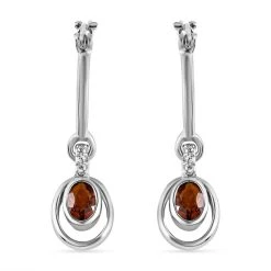 Kirsch Citrin Und Weiße Zirkon Ohrringe, 925 Silber Platiniert Ca. 0.83 Ct