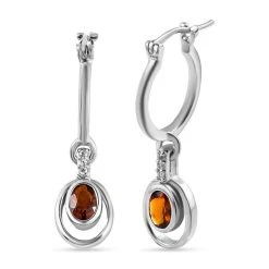 Kirsch Citrin Und Weiße Zirkon Ohrringe, 925 Silber Platiniert Ca. 0.83 Ct -Schmuck Shoplc 7260720 3