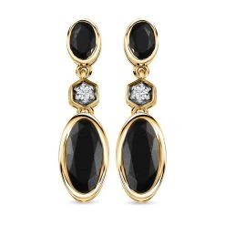 Schwarze Turmalin Ohrringe, 925 Silber Vergoldet Ca. 5.18 Ct