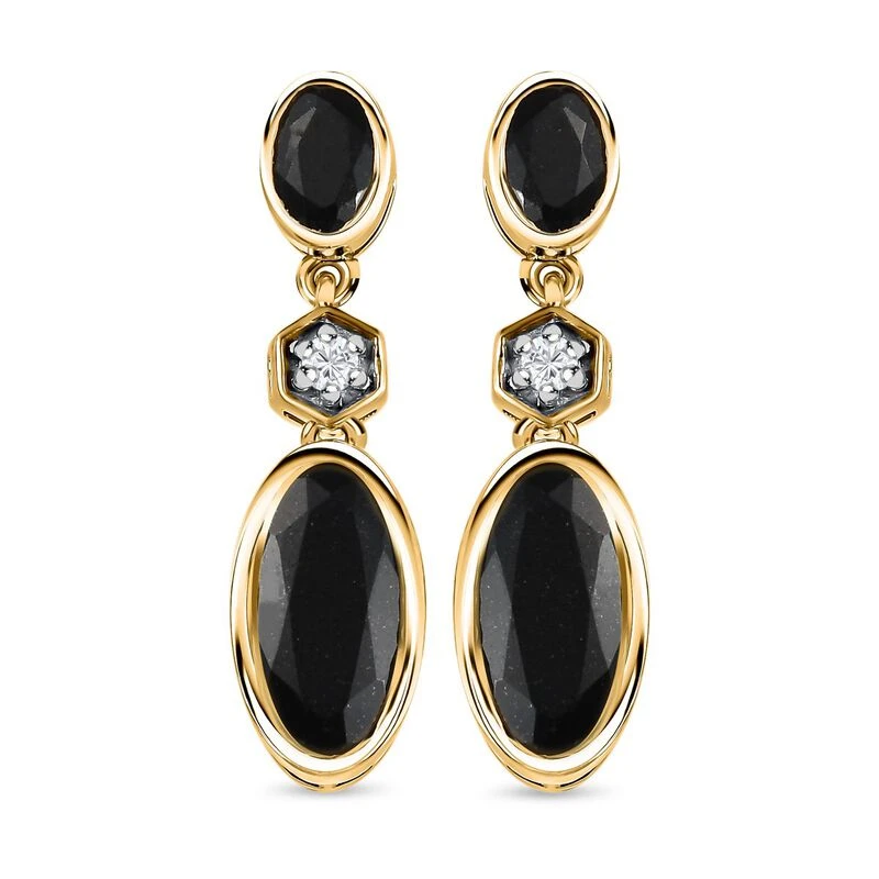 Schwarze Turmalin Ohrringe, 925 Silber Vergoldet Ca. 5.18 Ct 3 Schwarze Turmalin Ohrringe, 925 Silber Vergoldet Ca. 5.18 Ct