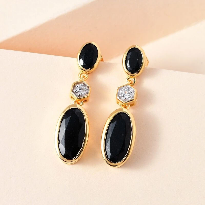 Schwarze Turmalin Ohrringe, 925 Silber Vergoldet Ca. 5.18 Ct 4 Schwarze Turmalin Ohrringe, 925 Silber Vergoldet Ca. 5.18 Ct – Bild 2