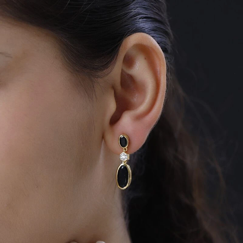 Schwarze Turmalin Ohrringe, 925 Silber Vergoldet Ca. 5.18 Ct 5 Schwarze Turmalin Ohrringe, 925 Silber Vergoldet Ca. 5.18 Ct – Bild 3