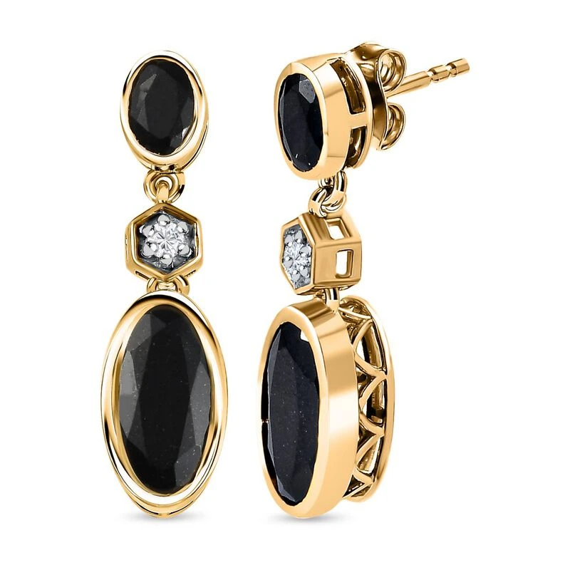 Schwarze Turmalin Ohrringe, 925 Silber Vergoldet Ca. 5.18 Ct 6 Schwarze Turmalin Ohrringe, 925 Silber Vergoldet Ca. 5.18 Ct – Bild 4