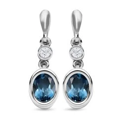 London Blau Topas Und Weiße Zirkon Ohrringe, 925 Silber Platiniert Ca. 1.98 Ct