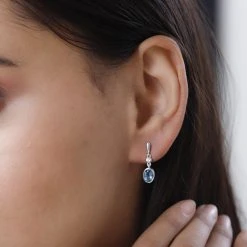 London Blau Topas Und Weiße Zirkon Ohrringe, 925 Silber Platiniert Ca. 1.98 Ct -Schmuck Shoplc 7262591 2