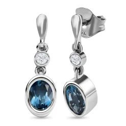 London Blau Topas Und Weiße Zirkon Ohrringe, 925 Silber Platiniert Ca. 1.98 Ct -Schmuck Shoplc 7262591 3