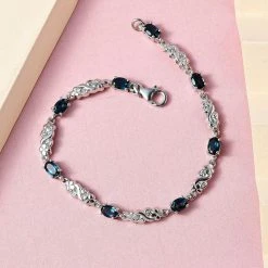 London Blau Topas Armband, Ca. 19 Cm, 925 Silber Platiniert Ca. 4.32 Ct -Schmuck Shoplc 7262617 1