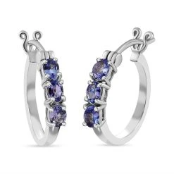 Tansanit Creolen, 925 Silber Platiniert Ca. 0.99 Ct