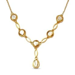 Handgearbeiteter Polki Diamant Halskette, Ca. 50 Cm, 925 Silber Gelbgold Vermeil Ca. 0,50 Ct