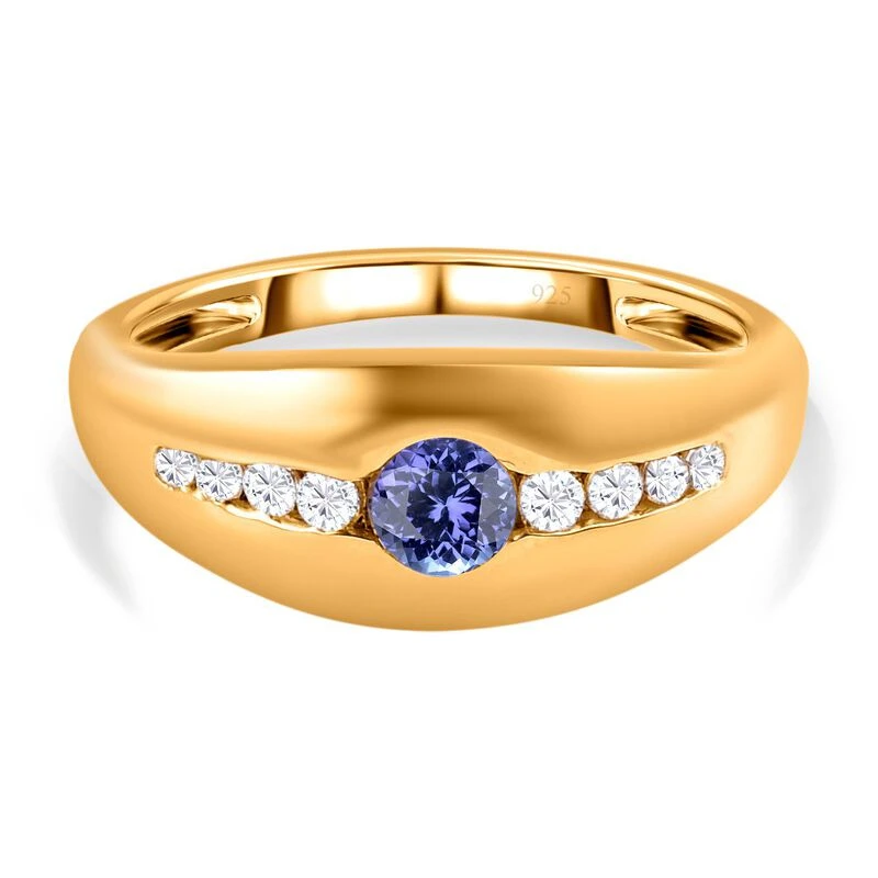 Tansanit Und Weißer Zirkon Ring, 925 Silber Vergoldet (Größe 17.00), Ca. 0.54 Ct 3 Tansanit Und Weißer Zirkon Ring, 925 Silber Vergoldet (Größe 17.00), Ca. 0.54 Ct