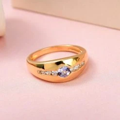 Tansanit Und Weißer Zirkon Ring, 925 Silber Vergoldet (Größe 17.00), Ca. 0.54 Ct 10 Tansanit Und Weißer Zirkon Ring, 925 Silber Vergoldet (Größe 17.00), Ca. 0.54 Ct -Schmuck Shoplc 7263510 1
