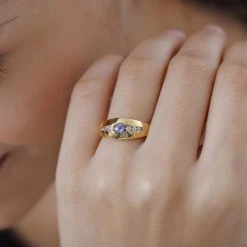 Tansanit Und Weißer Zirkon Ring, 925 Silber Vergoldet (Größe 17.00), Ca. 0.54 Ct 11 Tansanit Und Weißer Zirkon Ring, 925 Silber Vergoldet (Größe 17.00), Ca. 0.54 Ct -Schmuck Shoplc 7263510 2