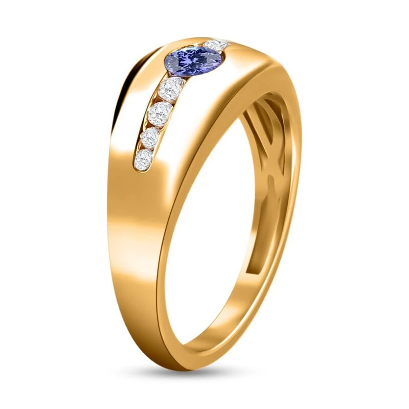 Tansanit Und Weißer Zirkon Ring, 925 Silber Vergoldet (Größe 17.00), Ca. 0.54 Ct 7 Tansanit Und Weißer Zirkon Ring, 925 Silber Vergoldet (Größe 17.00), Ca. 0.54 Ct – Bild 5