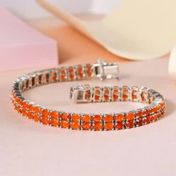 Salamanca Feueropal Armband, Ca. 19 Cm, 925 Silber Platiniert Ca. 9.74 Ct -Schmuck Shoplc 7263643 1