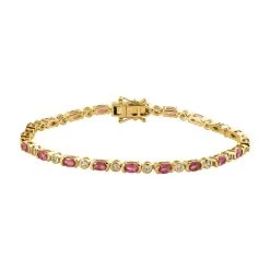 AA Rubellit Und Weißes Zirkon Armband, Ca. 20 Cm, 925 Silber Gelbgold Vermeil Ca. 6,31 Ct