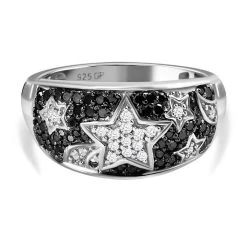 GP Kollektion - Weißer Und Schwarzer Diamant Ring, 925 Silber Platiniert (Größe 20.00) Ca. 0.50 Ct