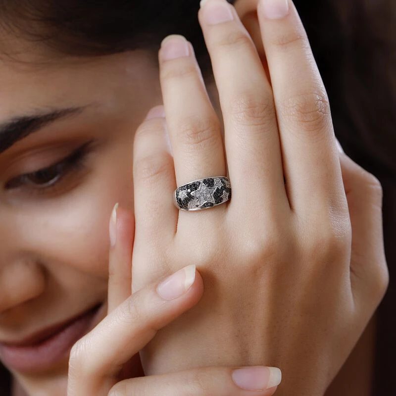 GP Kollektion - Weißer Und Schwarzer Diamant Ring, 925 Silber Platiniert (Größe 20.00) Ca. 0.50 Ct 5 GP Kollektion - Weißer Und Schwarzer Diamant Ring, 925 Silber Platiniert (Größe 20.00) Ca. 0.50 Ct – Bild 3