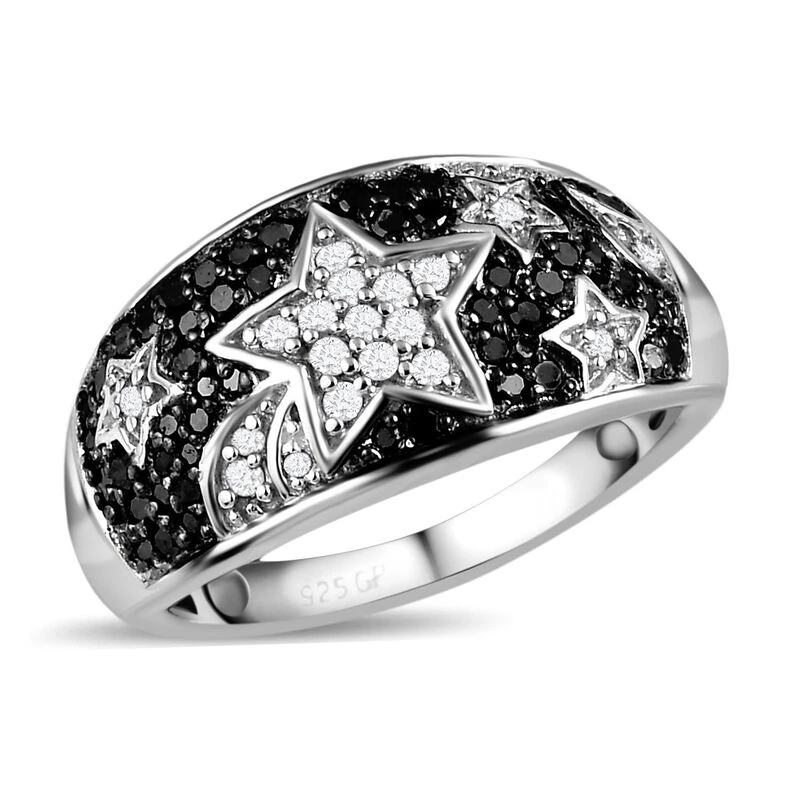 GP Kollektion - Weißer Und Schwarzer Diamant Ring, 925 Silber Platiniert (Größe 20.00) Ca. 0.50 Ct 6 GP Kollektion - Weißer Und Schwarzer Diamant Ring, 925 Silber Platiniert (Größe 20.00) Ca. 0.50 Ct – Bild 4