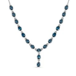 London Blau Topas Collier, Ca. 45 Cm, 925 Silber Platiniert Ca. 9.18 Ct