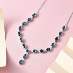 London Blau Topas Collier, Ca. 45 Cm, 925 Silber Platiniert Ca. 9.18 Ct -Schmuck Shoplc 7264293 2