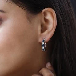 London Blau Und Weiße Topas Creolen, 925 Silber Platiniert Ca. 2.48 Ct -Schmuck Shoplc 7264365 2