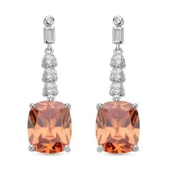 Champagner Und Weiße Zirkonia Ohrringe, Edelstahl Ca. 18.47 Ct