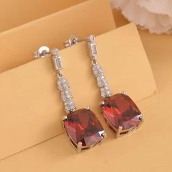 Rote Und Weiße Zirkonia Ohrringe, Edelstahl Ca. 18.47 Ct -Schmuck Shoplc 7265525 1