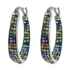 Mehrfarbige Kristall Creolen, Messing Rhodiniert