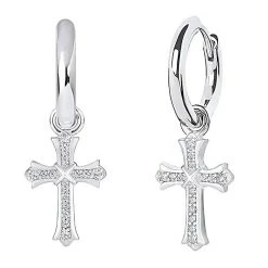 Zirkonia Kreuz-Ohrringe, Messing Rhodiniert Ca. 0.20 Ct