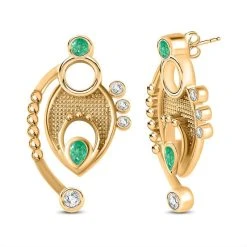 AA Kolumbianischer Smaragd Ohrringe 925 Silber Vergoldet Ca. 0.88 Ct