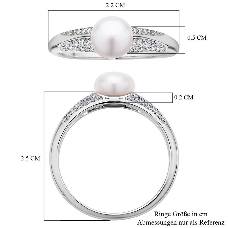 Weiße Süßwasserzuchtperle, Weißer Zirkonia Ring, 925 Silber Rhodiniert, (Größe 20.00), Ca. 0.27 Ct 8 Weiße Süßwasserzuchtperle, Weißer Zirkonia Ring, 925 Silber Rhodiniert, (Größe 20.00), Ca. 0.27 Ct – Bild 6