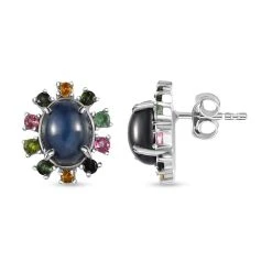 GP Celestial Kollektion - Blauer Stern Saphir (Diffundierter) Und Mehrfach-Turmalin Ohrringe, 925 Silber Platiniert Ca. 6.96 Ct -Schmuck Shoplc 7267163 3