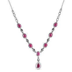 Afrikanisches Rubin (Fissure Gefüllt) Collier, Ca. 45 Cm, 925 Silber Platiniert Ca. 6.40 Ct