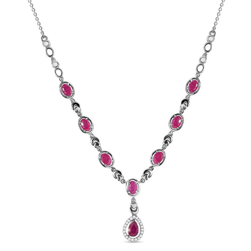 Afrikanisches Rubin (Fissure Gefüllt) Collier, Ca. 45 Cm, 925 Silber Platiniert Ca. 6.40 Ct 3 Afrikanisches Rubin (Fissure Gefüllt) Collier, Ca. 45 Cm, 925 Silber Platiniert Ca. 6.40 Ct