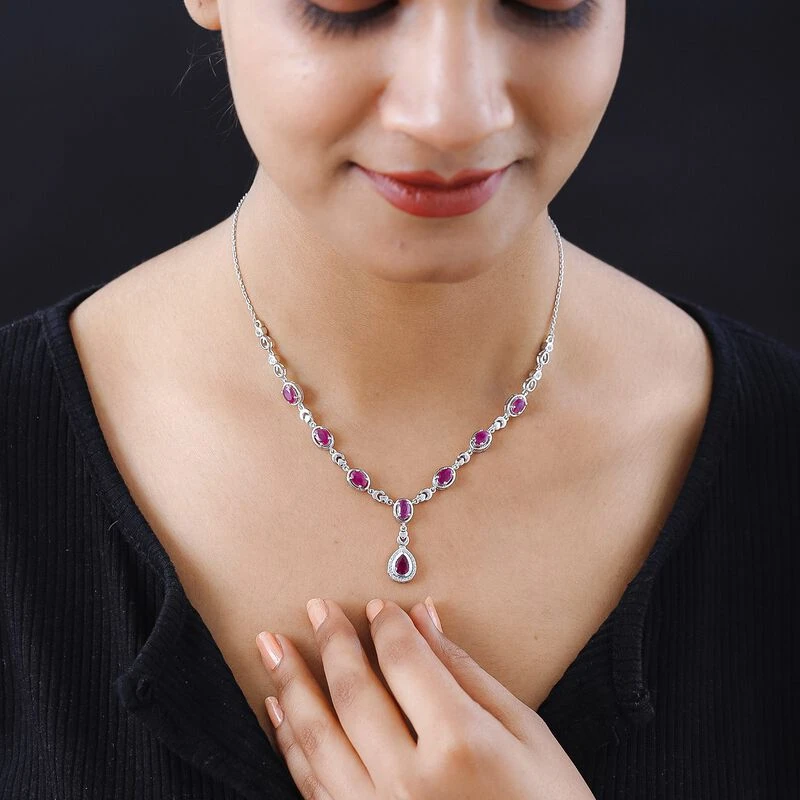 Afrikanisches Rubin (Fissure Gefüllt) Collier, Ca. 45 Cm, 925 Silber Platiniert Ca. 6.40 Ct 4 Afrikanisches Rubin (Fissure Gefüllt) Collier, Ca. 45 Cm, 925 Silber Platiniert Ca. 6.40 Ct – Bild 2