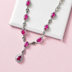 Afrikanisches Rubin (Fissure Gefüllt) Collier, Ca. 45 Cm, 925 Silber Platiniert Ca. 6.40 Ct 10 Afrikanisches Rubin (Fissure Gefüllt) Collier, Ca. 45 Cm, 925 Silber Platiniert Ca. 6.40 Ct -Schmuck Shoplc 7267259 2