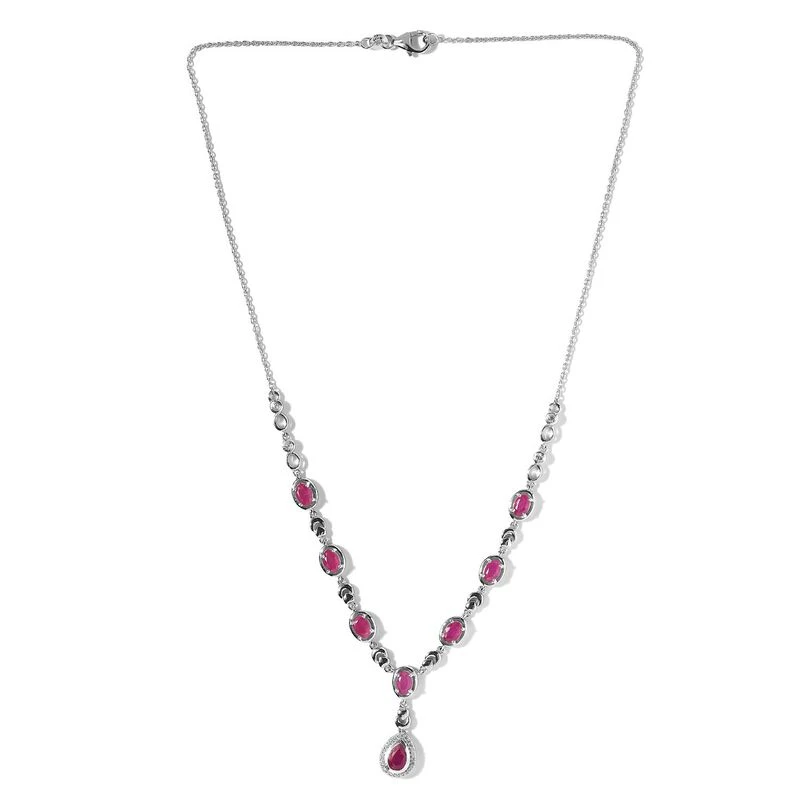 Afrikanisches Rubin (Fissure Gefüllt) Collier, Ca. 45 Cm, 925 Silber Platiniert Ca. 6.40 Ct 6 Afrikanisches Rubin (Fissure Gefüllt) Collier, Ca. 45 Cm, 925 Silber Platiniert Ca. 6.40 Ct – Bild 4