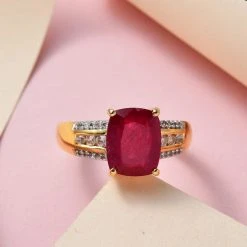Afrikanischer Rubin (Fissure Gefüllt) Und Weißer Zirkon Ring, 925 Silber Vergoldet (Größe 18.00) Ca. 4,94 Ct 10 Afrikanischer Rubin (Fissure Gefüllt) Und Weißer Zirkon Ring, 925 Silber Vergoldet (Größe 18.00) Ca. 4,94 Ct -Schmuck Shoplc 7267270 1