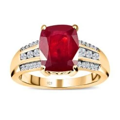 Afrikanischer Rubin (Fissure Gefüllt) Und Weißer Zirkon Ring, 925 Silber Vergoldet (Größe 18.00) Ca. 4,94 Ct 12 Afrikanischer Rubin (Fissure Gefüllt) Und Weißer Zirkon Ring, 925 Silber Vergoldet (Größe 18.00) Ca. 4,94 Ct -Schmuck Shoplc 7267270 3