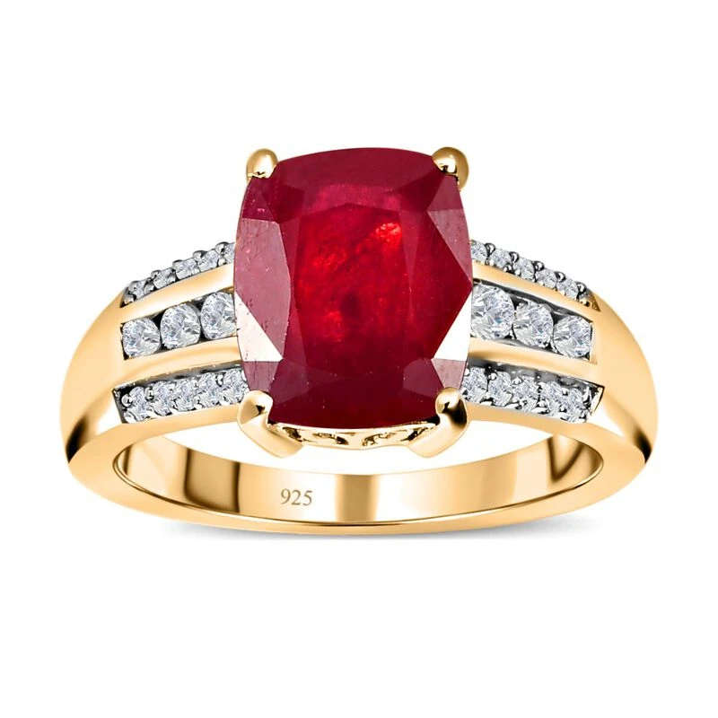 Afrikanischer Rubin (Fissure Gefüllt) Und Weißer Zirkon Ring, 925 Silber Vergoldet (Größe 18.00) Ca. 4,94 Ct 6 Afrikanischer Rubin (Fissure Gefüllt) Und Weißer Zirkon Ring, 925 Silber Vergoldet (Größe 18.00) Ca. 4,94 Ct – Bild 4