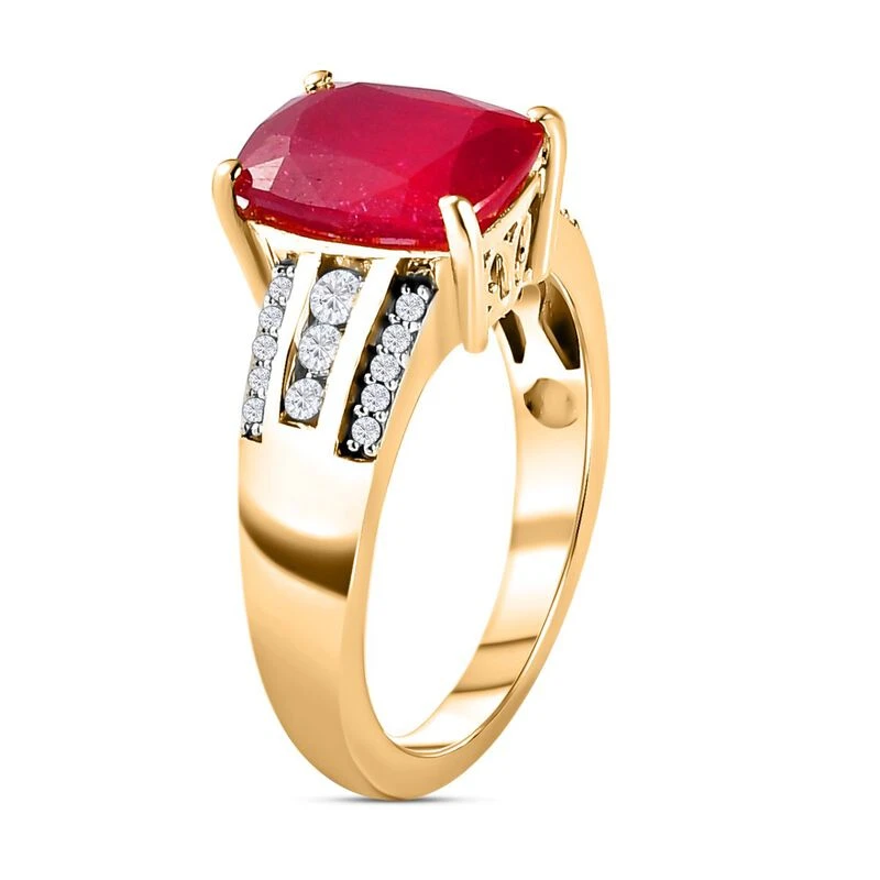 Afrikanischer Rubin (Fissure Gefüllt) Und Weißer Zirkon Ring, 925 Silber Vergoldet (Größe 18.00) Ca. 4,94 Ct 7 Afrikanischer Rubin (Fissure Gefüllt) Und Weißer Zirkon Ring, 925 Silber Vergoldet (Größe 18.00) Ca. 4,94 Ct – Bild 5