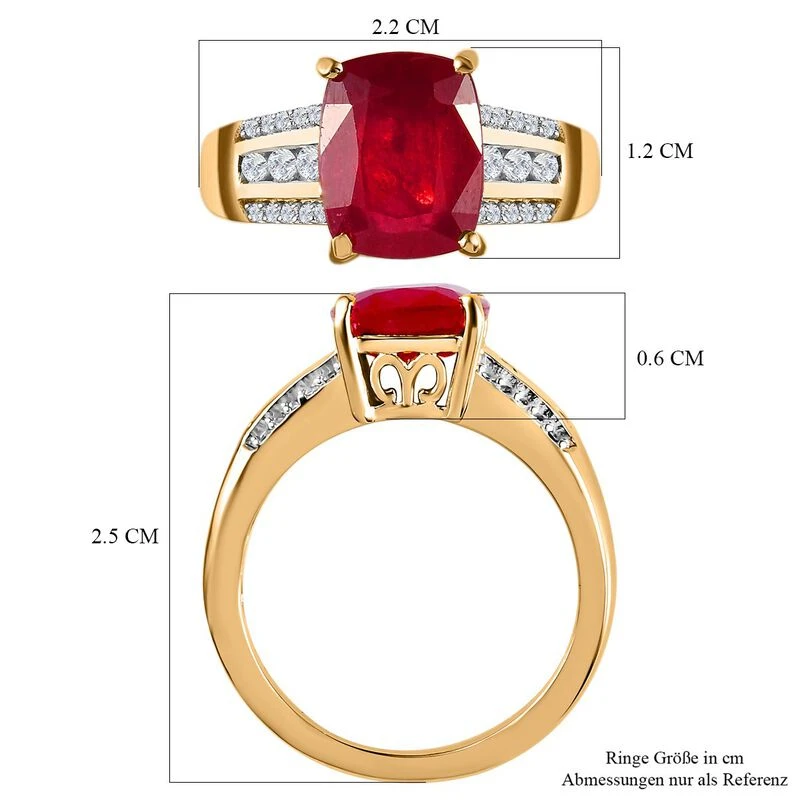 Afrikanischer Rubin (Fissure Gefüllt) Und Weißer Zirkon Ring, 925 Silber Vergoldet (Größe 18.00) Ca. 4,94 Ct 9 Afrikanischer Rubin (Fissure Gefüllt) Und Weißer Zirkon Ring, 925 Silber Vergoldet (Größe 18.00) Ca. 4,94 Ct – Bild 7