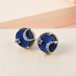 GP Celestial Kollektion - Blaue Drusen Quarz Und Tansanit Ohrringe, 925 Silber Platiniert Ca. 6.60 Ct -Schmuck Shoplc 7267482 1