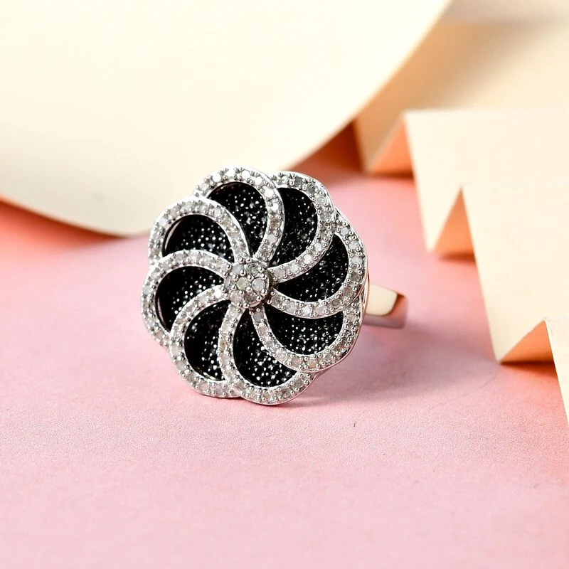 GP Italienische Garten Kollektion - Weißer Diamant Und Kanchanaburi Blauer Saphir Ring, 925 Silber Platiniert (Größe 20.00) Ca. 0.50 Ct 4 GP Italienische Garten Kollektion - Weißer Diamant Und Kanchanaburi Blauer Saphir Ring, 925 Silber Platiniert (Größe 20.00) Ca. 0.50 Ct – Bild 2